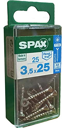 SPAX 91726 Holzschrauben, 25 Stück, flach, INOX A2, 4,0 x 30 mm, mehrfarbig