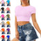 Re Tech UK - Women's Basic Ladies Short Sleeve Stretchy Crop Tops for Women, Slim Fit Crew Neck, Cropped T Shirt, Summer, Cute, Tshirt, Sizes 8-14 (S/M 8-10, Baby Pink)