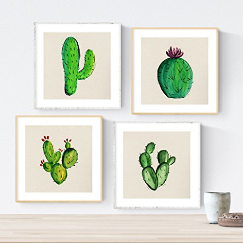 Nacnic Set von 4 Kaktus Poster. Größe: 20 x 20 cm ohne Rahmen. Quadratische Poster mit bedruckten Bildern.
