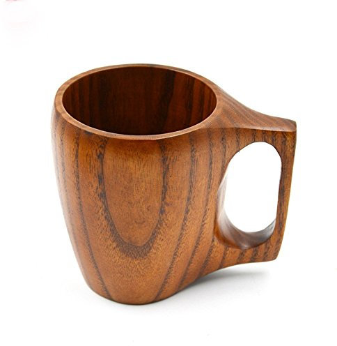 ZHPJJLYHTQ 2pcsCreative Cup legno intero bicchiere integrato manico boccale di birra,2pcswood300ml