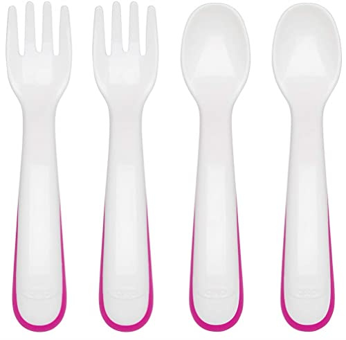 OXO Tot - Juego de tenedor y cuchara, color rosa