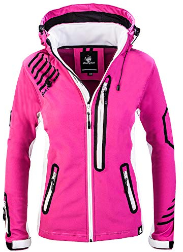 Rock Creek Damen Softshell Jacke Windbreaker Regenjacke Übergangsjacke Softshelljacke Damenjacke Regenmantel Outdoorjacke Kapuze D-402 Pink XXL