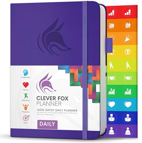 Clever Fox Tagesplaner - Bester Agenda & Tageskalender zur Steigerung deiner Produktivität, Zufriedenheit und Ziele - Persönlicher Tagesorganisator - A5, Undatiert - Lila (Englisch)