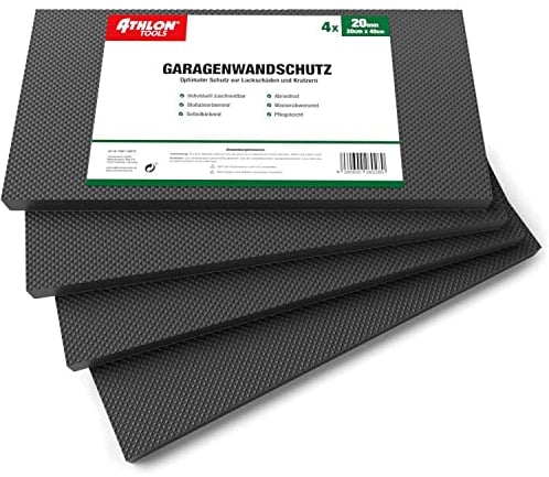ATHLON TOOLS 4X MaxProtect Premium Garagen-Wandschutz selbstklebend - je 40 x 20 x 2,0 cm - Rammschutz Prallschutz Garagenpolster Türkantenschutz (Schwarz)