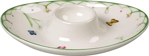 Villeroy & Boch Colourful Spring Eierbecher 4er Set, 15 x 11 cm, Eierteller mit Blümchen-Dekor, Dekoration für Ostern, Premium Porzellan, Weiß/Bunt