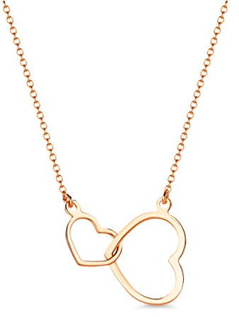 MIORE Kette Damen Halskette mit Doppeltem Herzanhänger Rotgold 9 Karat / 375 Gold, Länge 42 cm Halsschmuck