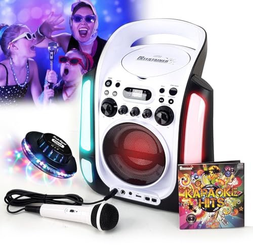 PM Enceinte Lecteur Party Karaoké Enfant LED USB Bluetooth Echo réglable + Microphone + CD Audio - 12H d'autonomie + Lumière OVNI