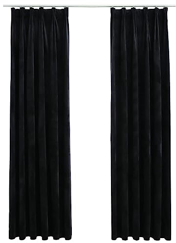 vidaXL 2X Vorhang Verdunkelung mit Haken Verdunkelungsvorhang Kräuselband Thermo Gardine Blickdicht Vorhänge Samt Schwarz 140x175cm
