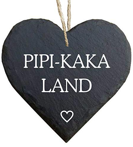 Homeyourself Herz Schieferherz Schiefer Schieferschild 10 x 10 cm PIPI Kaka Land Toilette WC lustig schwarz Dekoschild Wandschild Schild Stein Geschenk
