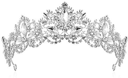 Surakey Braut Tiara Hochzeit Kristallkrone Prinzessin Diadem Kristall Strasssteine Tiara Brautschmuck Kristall Diadem,Kristall Festzug Tiara Stirnband, Geburtstag Krone Damen Kostüm Accessoires
