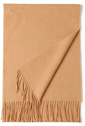 Prettystern langer und weicher Wollschal einfarbig mit Fransen für Herbst Winter Herren und Damen golden Beige