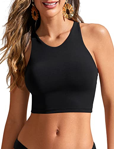 CRZ YOGA Damen Racerback Swim Top Bikini Oberteil Schnell Trocknend Padded Swimsuit Schwarz 44