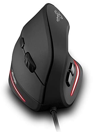 zelotes Mouse Verticale Cablata, 3200DPI,6 Pulsanti,Protegge Il Braccio,Illuminazione a LED,Design Ergonomico,Mouse con Filo Ottico USB per PC,Laptop,Mac,Nero