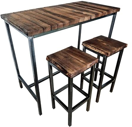 CHYRKA® Bartisch Stehtisch Barhocker Barstuhl BarMöbel SAMBOR Loft Vintage Bar Industrie Design Handmade Holz Metall (Tisch 120x60 + 2 Hocker)