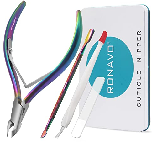 Coupe-cuticules avec poussoir à cuticules - RONAVO Coupe-cuticules Pince à cuticules Ciseaux à cuticules professionnels en acier inoxydable et coupe-cuticules Outils de manucure pédicure durables