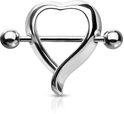 viva-adorno Brustpiercing Herz Nippelpiercing Brustwarzenpiercing Shield Schild Herzen Z558, Silber