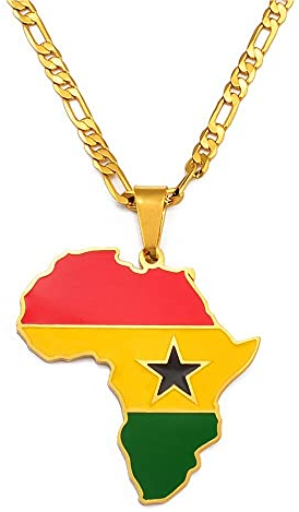 YZyizhen Halskette Mit Anhänger Mit Umrisskarte Von Afrika – Aufdruck Der Landesflagge Hip-Hop Ghana Nigeria Kongo Somalia Uganda Sambia Liberia Schmuck, Damen Herren Unisex, Ghana