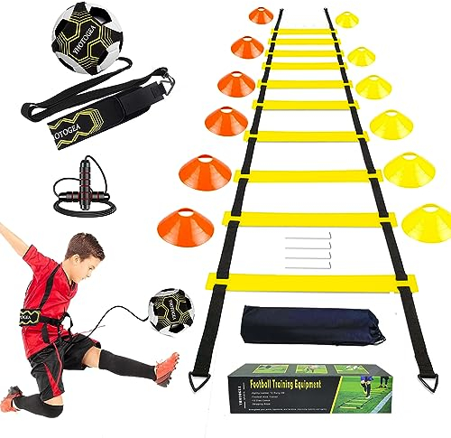 YHOTOGEA Football Training Equipment for Kids, Speed Agility Training Set, Agility Ladder 12 Rung 6M, Football Kick Trainer, 12 Disc Cones, Skipping Rope, Football Training Kit for Soccer Training