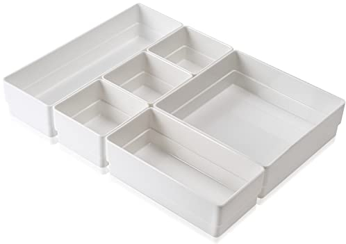 ALPOONS® - Schubladen Organizer (6er weiß) mit Antirutsch Pads für einen extra stabilen Halt. Organizer Schublade für eine klare Übersicht. Organizer Schminke sorgt für Ordnung im Chaos.