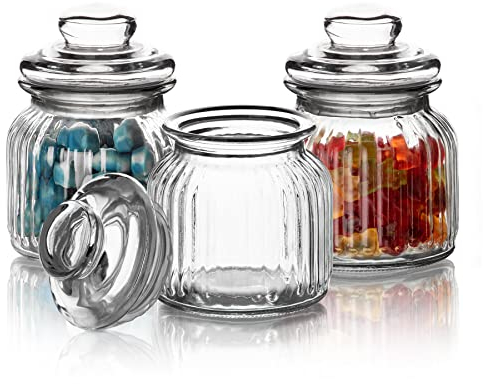 BigDean 6er Set Vorratsgläser mit Deckel 700ml - Bonbongläser zum luftdichten Aufbewahren – Keks Glas eckig im Vintage - Design