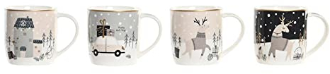 PLUS HOME Pack de 4 tazas navideña.4x Taza de Café de Porcelana navidad- Taza para Bebidas Frías y Calientes.Capacidad 350ml tamaño 12.5x8.5x9.5cm.
