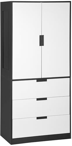 HOMCOM 3 Drawer 2 Door Wardrobe, Modern Clothes Storage Cupboard Unit with Hanging Rod, Bedroom Wardrobe with Soft Closing Hinge, 50D x 80W x 180Hcm, Black