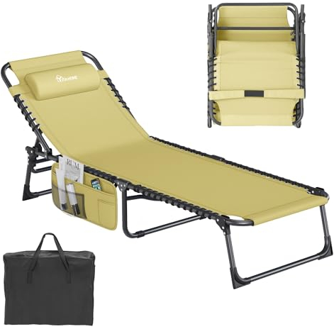 YITAHOME Sonnenliege Klappbar 190x60x31cm, Campingliege mit 4 Einstellbaren Positionen, Sonnenliegen mit Abnehmbarem Kopfteil & Seitentasche, Belastbarkeit bis 300lbs für Garten, Pool, Camping, Beige