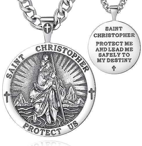AEONSLOVE Heiliger Christophorus Anhänger Saint Christophorus Halskette Silber 925 für Herren Damen St Christopher Kette Christliche Katholische Schmuck Religious Protector Talisman Medaille