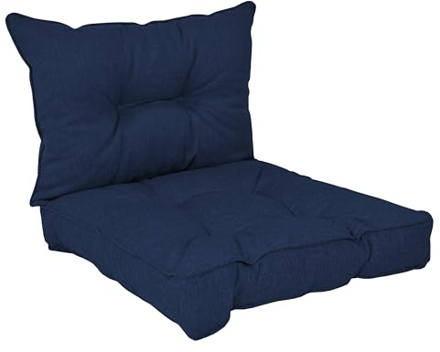 POKAR Loungekissen Stuhlkissen für Stuhl Rattanmöbel Gartenmöbel Kissen, 2er Set (1x Sitzkissen 40x40x10 cm + 1x Rückenlehne 50x40x10 cm), Dunkelblau