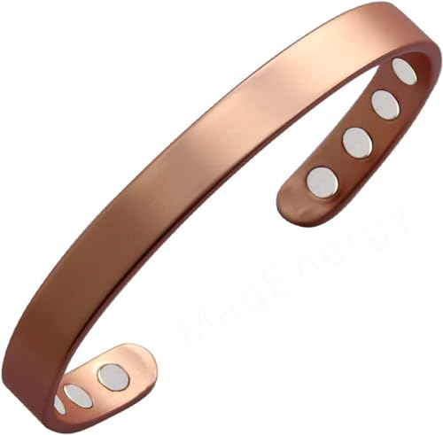 MagEnergy Kupferarmband für Damen und Herren, 99,9 % reines Kupfer, Armreif, verstellbar mit 8 Magneten (16 cm)