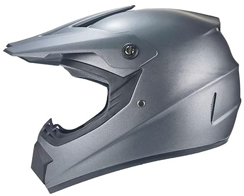 Kinder Crosshelm AHP – Motorradhelm für Kinder und Jugendliche, ABS-Schale, robuster Kinderhelm für Downhill, Quad und Motocross, Grau Uni, Größe L, 57 – 58 cm