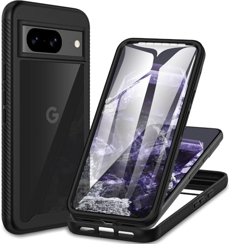 CENHUFO Cover Google Pixel 8 5G, 360 Gradi Antiurto con Protezione dello Schermo Integrata Rugged Full Body Case Doppia Faccia Bumper Trasparente fronte retro Custodia per Google Pixel 8 5G - Nero