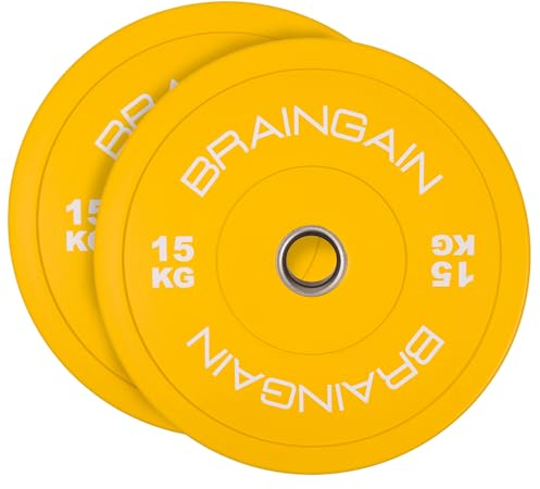 BRAINGAIN Olympische Bumper Plates – Verschiedene Größen, Farbig/Schwarz– Gewichtsscheiben für Hanteltraining & Gewichtheben (Farbig, 2 X 15KG)