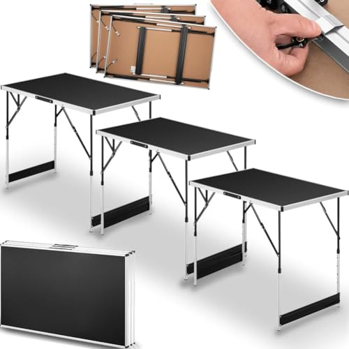 BAKAJI Set mit 3 multifunktionalen Klapptischen für Außenbereich, Tische mit 4 verstellbaren Höhen und Tragegriff, Verstellbarer Campingtisch für Picknick, Outdoor, Camping, Traglast 30 kg (schwarz)