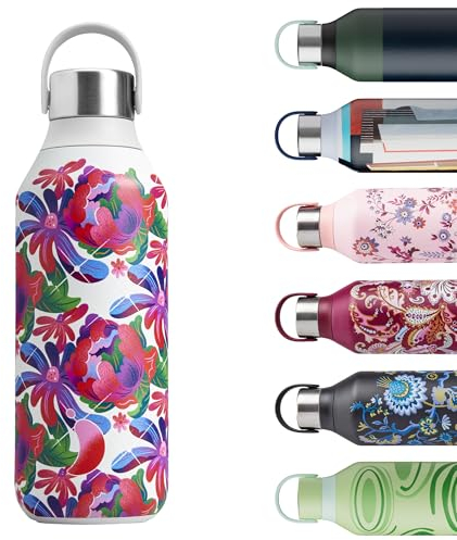 Chilly's Series 2 Gourde - Bouteilles isothermes en Acier INOX avec Double paroi, col Souple et poignée de Transport - Peony Tumble, 500ml