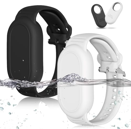 [2 Stück] GPS Tracker Armband für Samsung, Weiches Silikon GPS Tracker Verstecktes wasserdichtes Armband, Das verstellbare Band ist mit dem Samsung Galaxy SmartTag2 (2023) kompatibel - Schwarz+Weiß