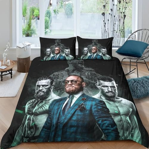 BYTFGAIT 3D Print Kinder Bettwäsche, Conor McGregor Bettbezug Und Kissenbezug, 3D Bettwäsche UFC, Mikrofaser Mit Reißverschluss Set King(220x240cm)