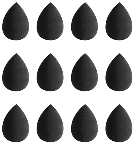 Makeup Sponges 12 Pcs Washable Non Latex Foundation Sponge Beauty Blender Sponge Set Use Dry and Wet Both Beauty Cosmetic for Liquid Powder Cream Concealer Black Beige (Black)