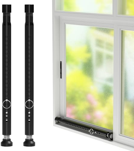 Lot de 2 barres de sécurité 120 cm - Protection anti-effraction - Verrouillage réglable - Barre de sécurité pour fenêtre - Diamètre 25 mm - Pour la maison, l'appartement - Noir