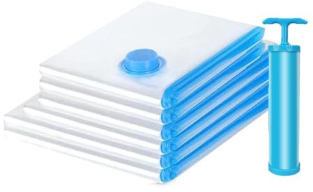 5-Pack Vacuum Bags for Clothes, Large Storage Bags for Duvet, Pillows, Bedding, Quilts, Sweater, Suitcases - 1 Hand Pump Included