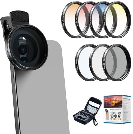 APEXEL Filtre d'objectif d'appareil Photo de téléphone à Clipser 52 mm 7 en 1, 7 filtres adaptés à iPhone 15 14 13 12 11, Samsung Blu, Motorola, Xiaomi et Autres Smartphones