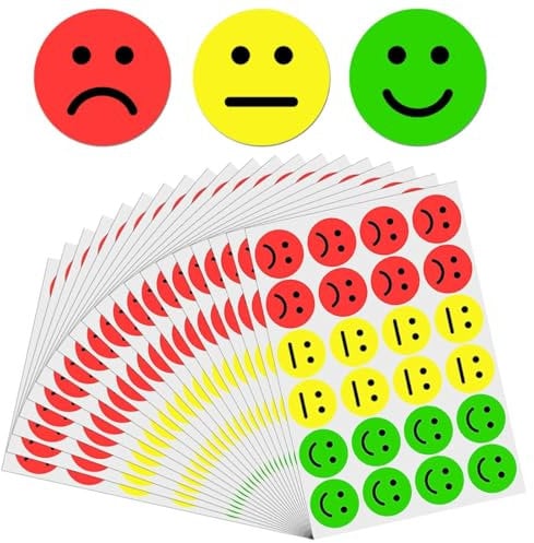 GXGM 600 Stück Smiley Aufkleber,25mm Smile Stimmungsaufkleber Fröhliche Smiley Traurige Rot-Gelb-Grüne Aufkleber, Für Moderationskarten Moderationskoffer Belohnungssticker