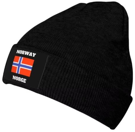 TIOYREVENO Norges Norwegen Flagge Herbst/Winter Beanie Strickmütze Unisex Thermomütze Herbst/Winter Tägliche Beanie Mütze Manschette Ski Totenkopfmütze für Outdoor-Aktivitäten Schwarz Einheitsgröße
