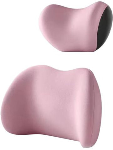 JHYGBKYHGG Auto Lendenkissen Nackenkissen Kit für Ranger 2016-2025, Ergonomische Autositze Kopfstütze Lendenwirbelstütz Rückenstütze Kissen Zubehör,D/Pink