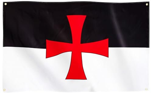 Bandera de batalla de los Caballeros Templarios de a pie de Runesol, 91 x 152 cm, bandera de la Iglesia Católica Romana, estandarte medieval, bandera de las Cruzadas, estandarte de los Cruzados