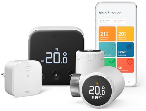 tado° Starter Kit X für mehrere Räume - mit 2 Heizkörperthermostaten und verkabelten Wandthermostat für die Boilersteuerung, Heizungssteuerung per App und Smart Speaker (Alexa, Siri), Matter & Thread