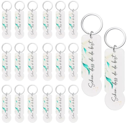 Hestya 20 Stück Acryl Einkaufswagenchip Schlüsselanhänger „Schön, dass du da bist“ - Ideal Als Gastgeschenk für Hochzeiten, Abschluss, Taufen, Geburtstage Feiern