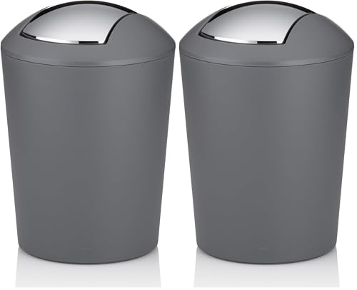 Kela 22302 Swing Lid Bin, 5 l, Plastic, Marta, Grey (Pack of 2)