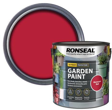 AOC24 Garden Fence Paint 2.5l – Multi-Surface Exterior Paint for Wood, Brick, Metal, Stone & Terracotta – Waterproof, Resists Fading, Matt Finish for Sheds, Fences, Garden Furniture Moroccan Red