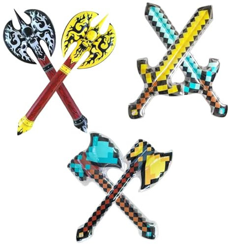 BLMHTWO 6 Stück Aufblasbare Waffe,Aufblasbare Axt und Schwerter Weich Leicht Aufzublasen für Party, Cosplay, Themenparty